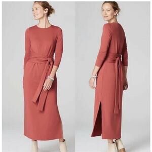 PureJill J Jill Coral Brick Stretch Dress Sz XL Wrap Tie Waist